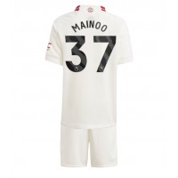 Camisa de Futebol Manchester United Kobbie Mainoo #37 Equipamento Alternativo Infantil 2023-24 Manga Curta (+ Calças curtas)
